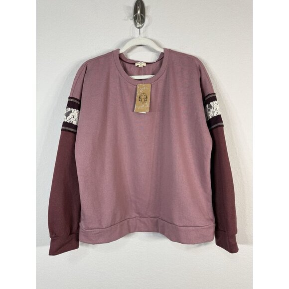 MASON & BELLE Womens Mauve Lace Detail Crewneck Pullover Sweater Top Size XL NWT - Picture 10 of 11